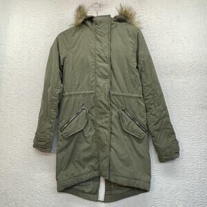 Abercrombie & Fitch Ultra Jacket Womens XXS Green Parka Faux Fur Hood Insulated